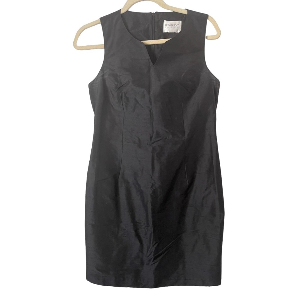 Hugo Buscati Collection Black Silk Shantung Sleeveless Shift Dress